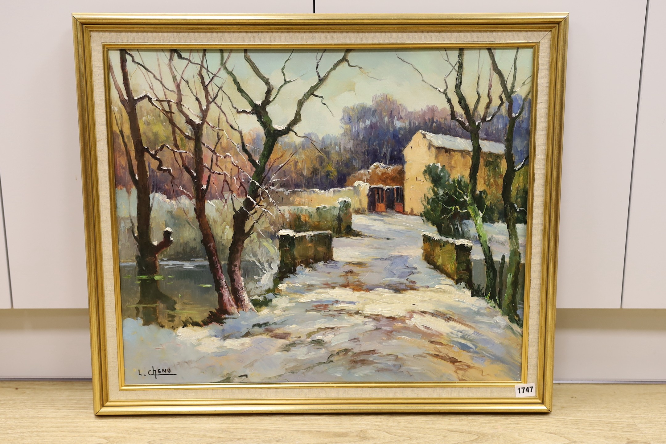 L Chenu, oil, “Winter landscape”, signed, 52 x 64cm